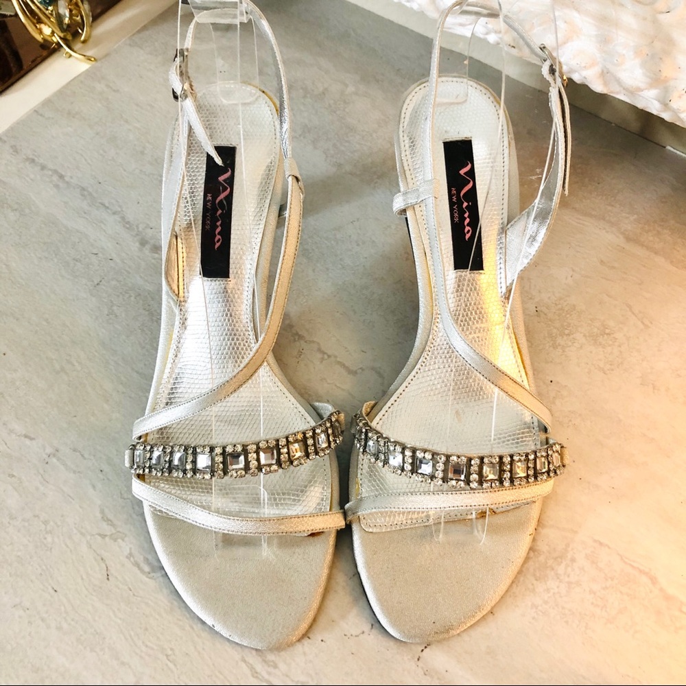 Nina silver jeweled heeled sandals